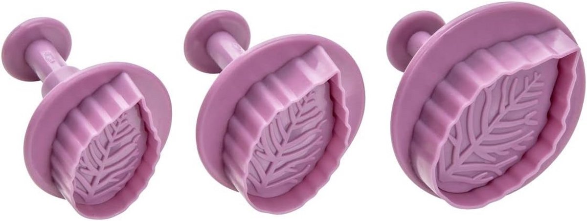 Set van 3 uitsteekvormpjes in bladvorm - Koekjessnijder - Roze en Paars - Kunststof