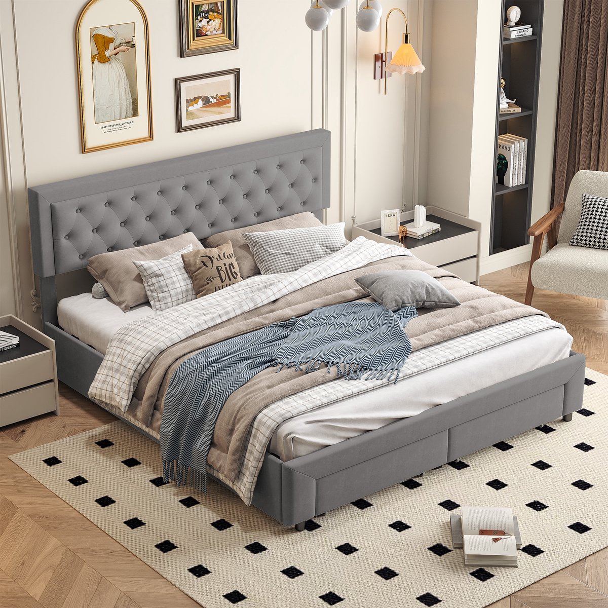 SHOPENTRA Fluwelen Opbergbed 180x200 met 2 Lades - afbeelding 3