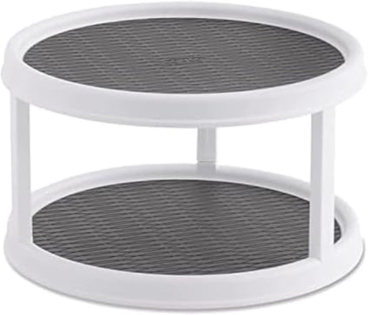 2-Tier Pantry Cabinet Lazy Susan Draaitafel 12-Inch Wit-Grijs - Non-Skid Oppervlak