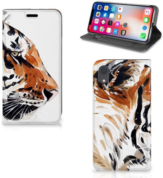 Coque iPhone XR avec fermeture magnétique Aquarelle Tiger
