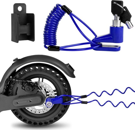 Schijfremslot waterdicht robuust staal voor motor, scooter, e-bike, skateboard met kabelherinnering en 2 sleutels