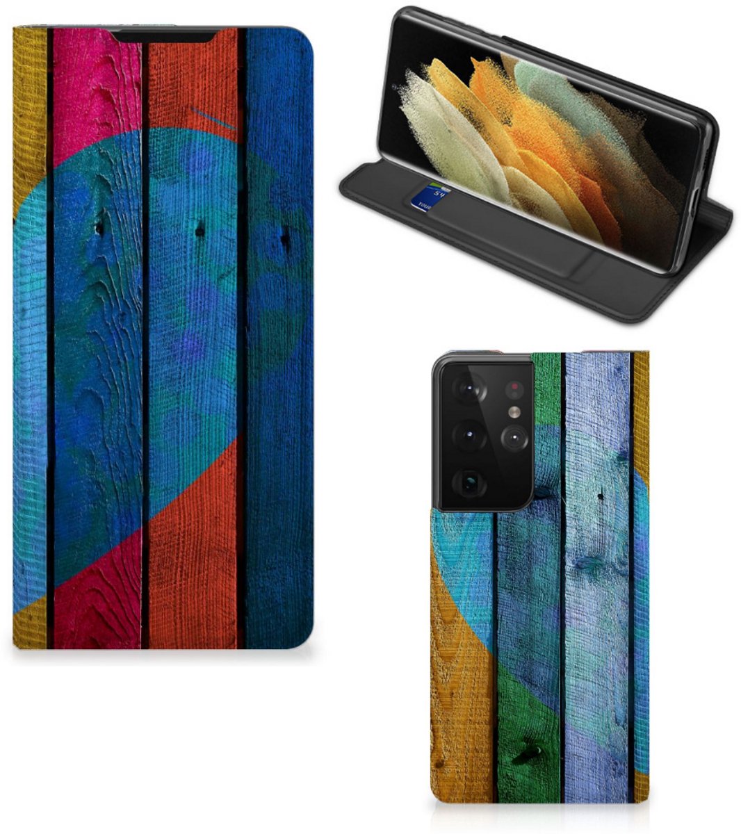 Samsung Galaxy S21 Ultra Book Wallet Case Wood Heart - Cadeau voor je Vriend