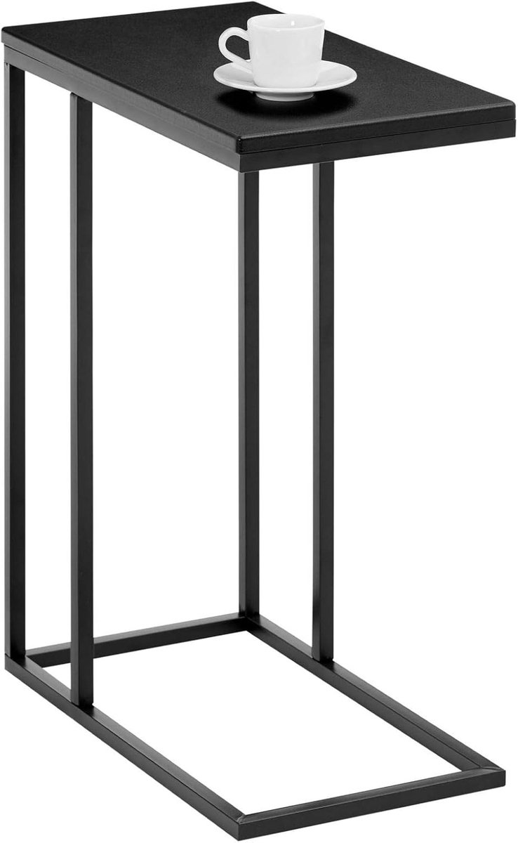 Elegante C-vormige salontafel met zwart metalen frame en rechthoekig tafelblad