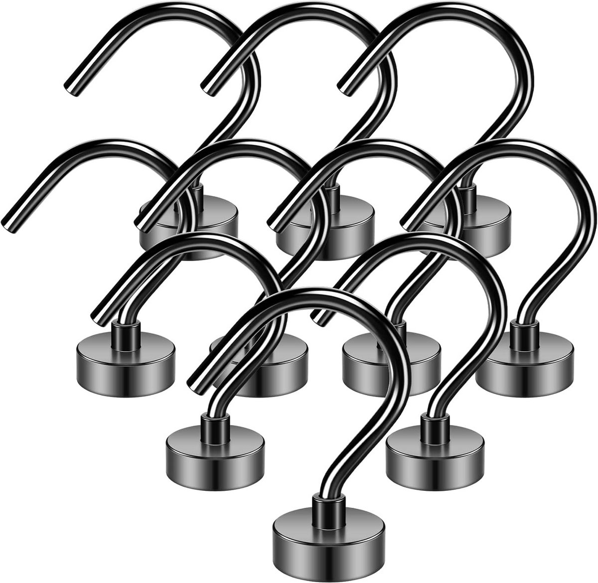 10 Stuks Zwarte Magnetische Haken - Sterke Haken tot 10 Kg voor Thuis, Keuken en Kantoor