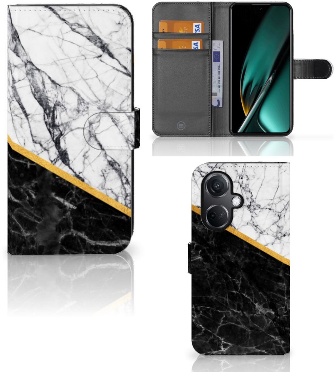 OnePlus Nord CE 3 Bookcase Marmer Wit Zwart - Origineel Cadeau Man