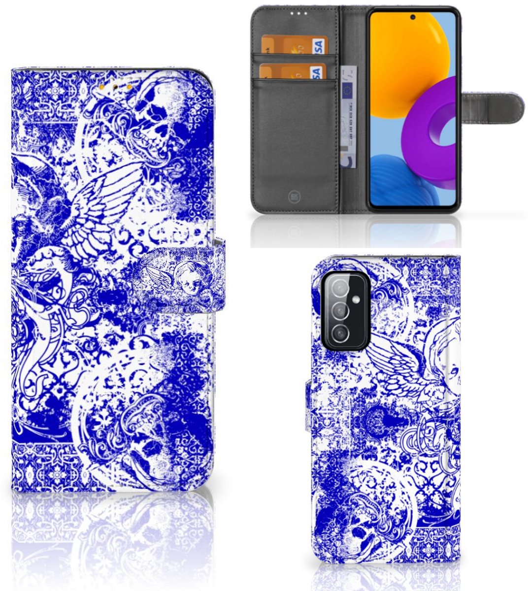 Telefoonhoesje met Naam Samsung Galaxy M52 Angel Skull Blauw