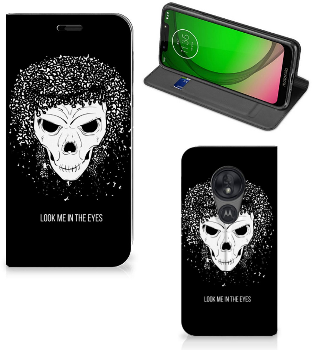 Mobiel BookCase Motorola Moto G7 Play Skull Hair