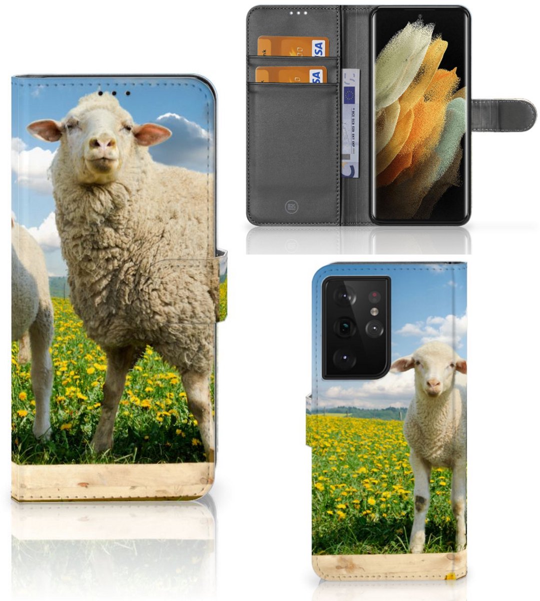 Samsung Galaxy S21 Ultra Telefoonhoesje met Pasjes Schaap en Lammetje