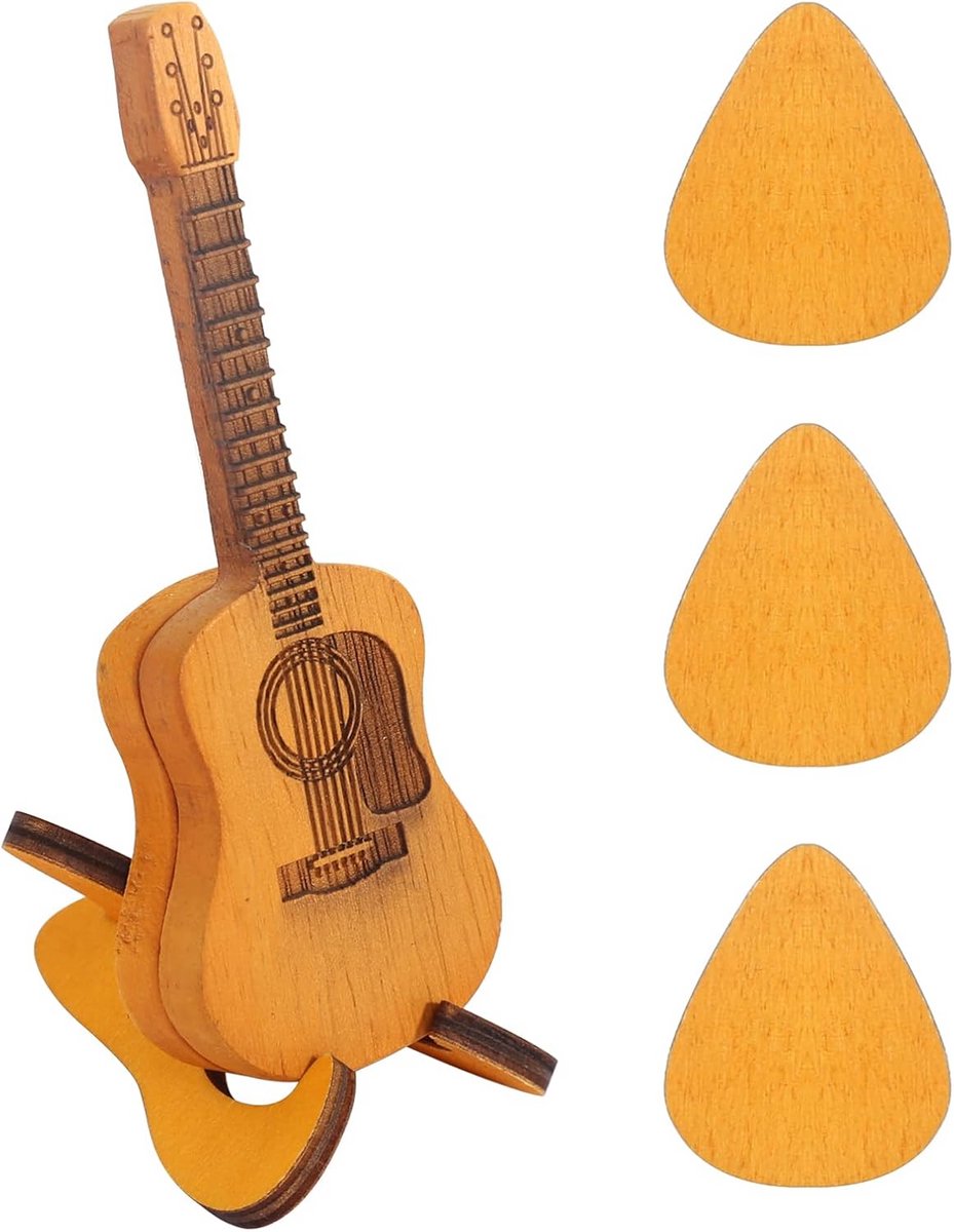 Houten Gitaarpicks met Opberghouder - Set van 3