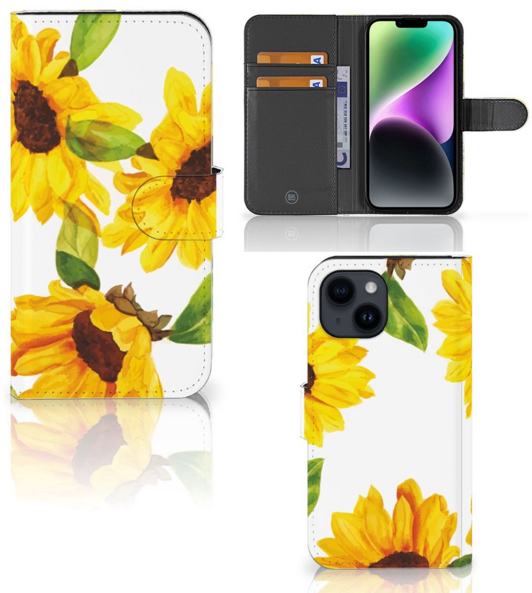 Book Case voor Hoesje voor iPhone 15 Zonnebloemen