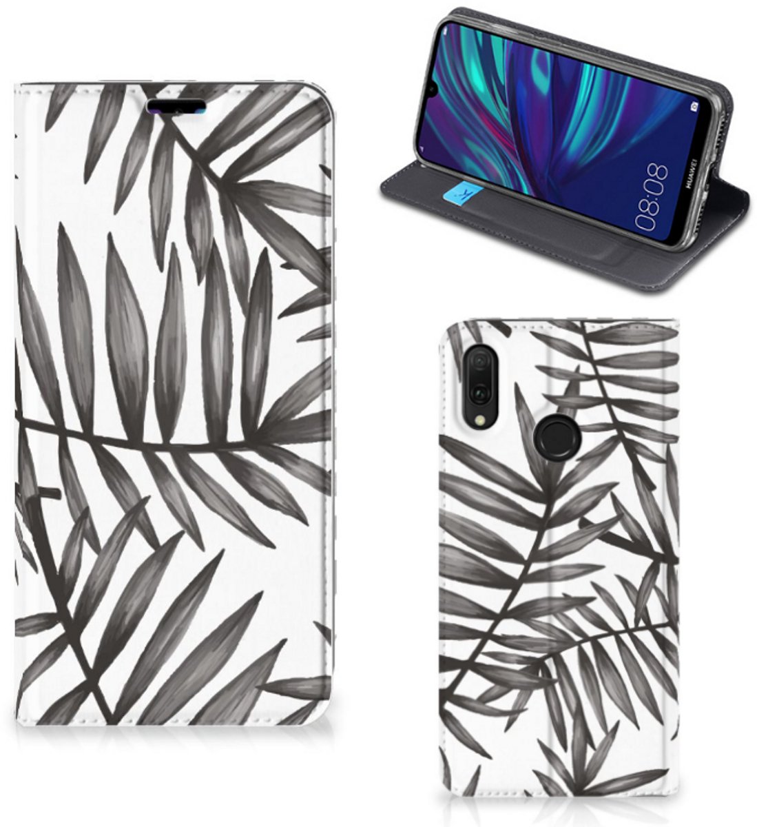 Huawei Y7 hoesje Y7 Pro (2019) Smart Cover Leaves Grey
