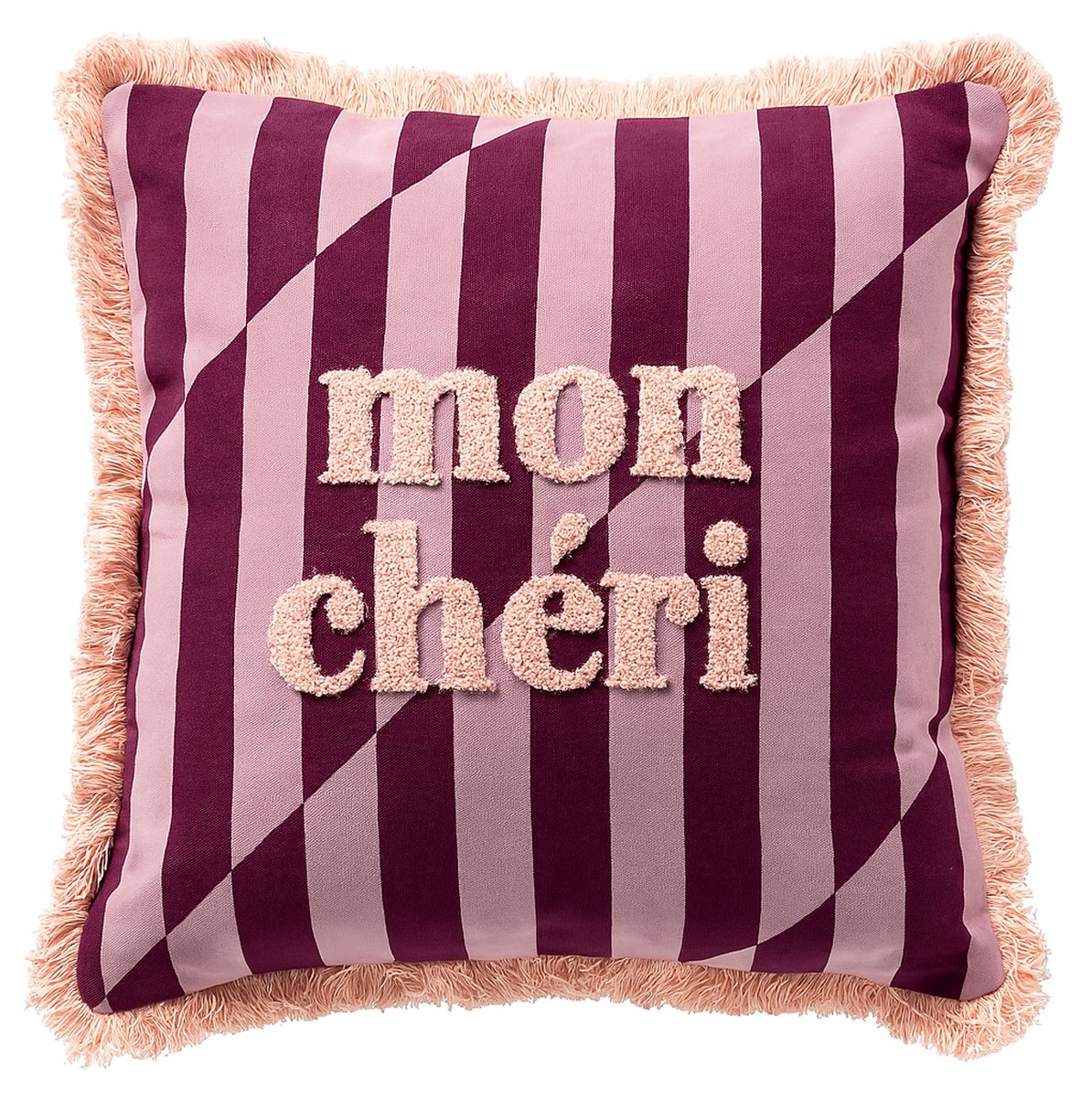 Dutch Decor CHERIE - kussenhoes 45x45 cm - gestreept - 100% katoen - Rosebud - roze - met rits - zonder binnenkussen Violet