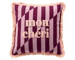 Dutch Decor CHERIE - kussenhoes 45x45 cm - gestreept - 100% katoen - Rosebud - roze - met rits - zonder binnenkussen