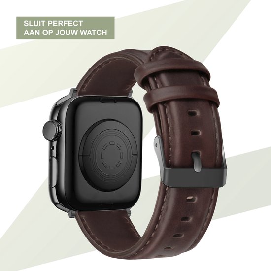 Bracelet en cuir véritable Bandz adapté à Apple Watch 1/2/3/4/5/6/8/9/SE/ Ultra (2) - Taille 42 / 44 / 45 / 49 mm - Bracelet de montre intelligente en cuir de haute qualité - Cuir bracelet avec fermeture à boucle - bracelet Apple Watch en cuir noir