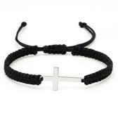 Verstelbare Armband Zwart met Zilverkleurig Kruis – Minimalistisch & Spiritueel Design voor heren en dames