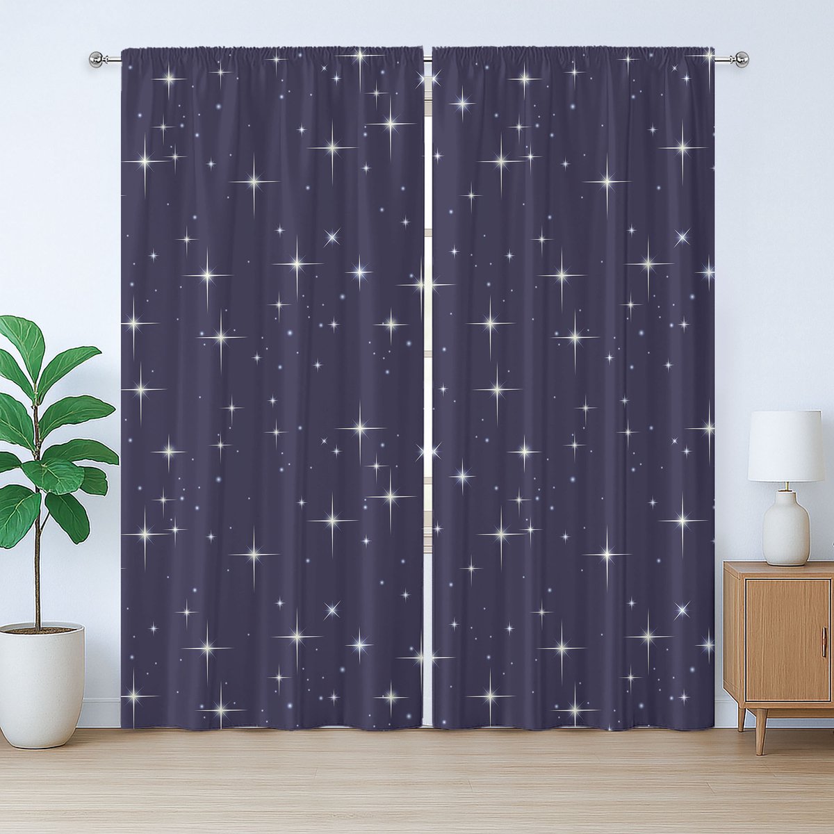 ABAKUHAUS Rustiek Gordijn, Nachtelijke Hemel met Sterren, Slaapkamergordijn met Plooiing, Lussen en Haken, 280 x 175 cm, Wit Paars