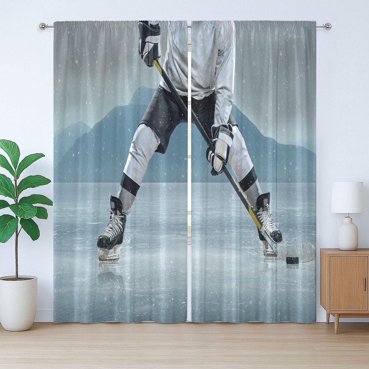 ABAKUHAUS Sport Rustiek Gordijn, Stok en Puck Berg, met Bandjes, Lusjes en Haken voor de Woonkamer, 280 x 175 cm, Houtskoolgrijs Wit