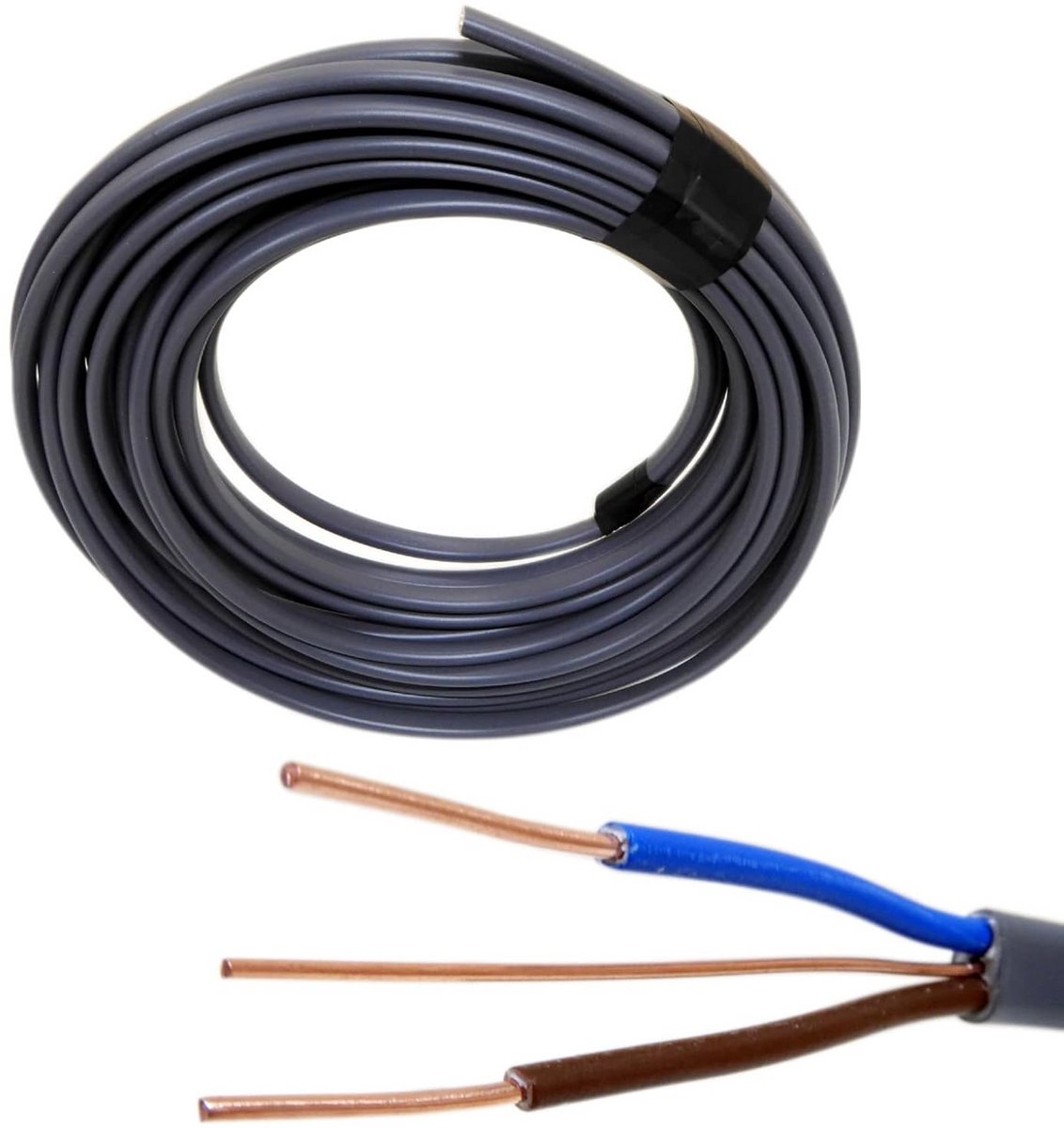 10 Meter Platte Stroomkabel 2.5mm 2-aderig met Aarde voor Installatie