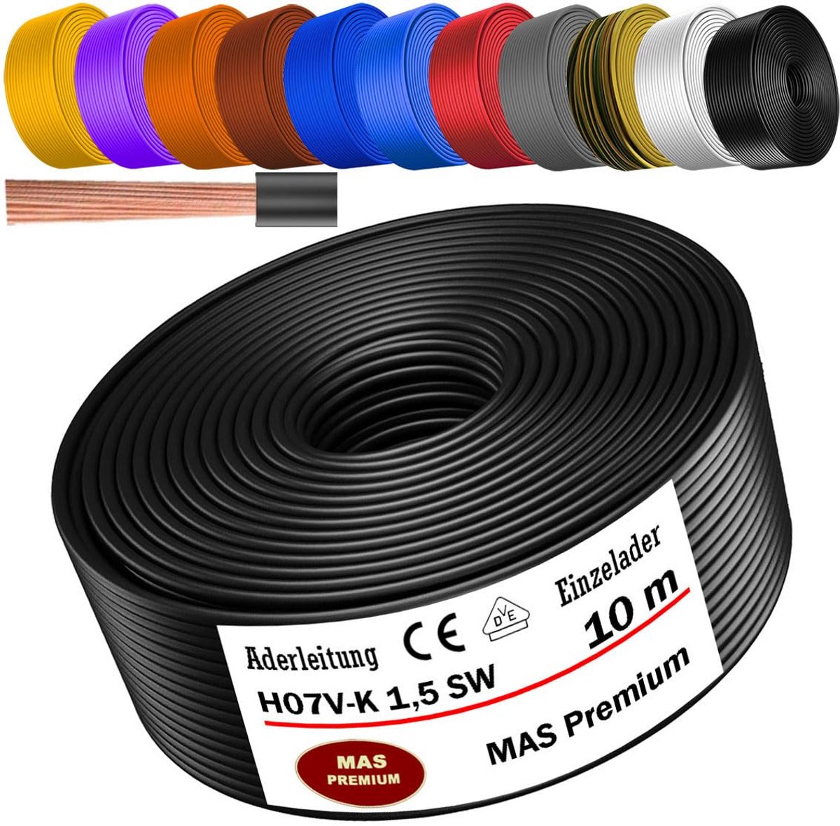 Flexibele Enkeladerige Installatiedraad H07V-K 1.5mm² Zwart,