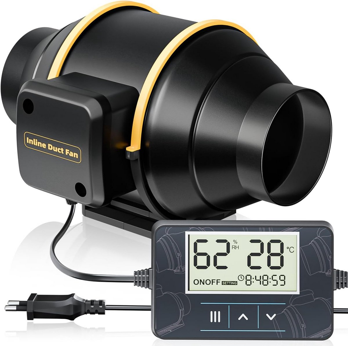 Afvoerventilator 100 mm met Vochtigheidssensor en Temperatuursensor voor Kassen en Hydrocultuur