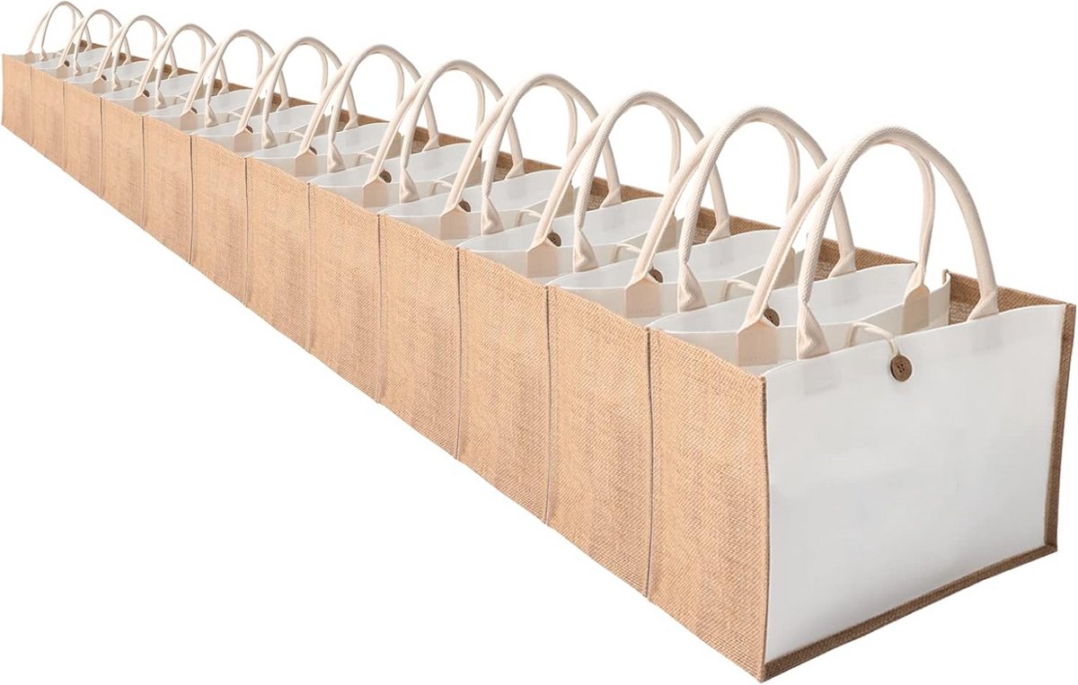 Stevige witte jute draagtas met lange hengsels