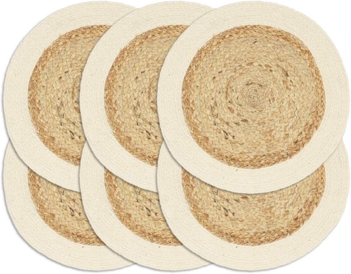 Ronde Placemats van Jute en Katoen - Set van 4 of 6 stuks (38 cm)