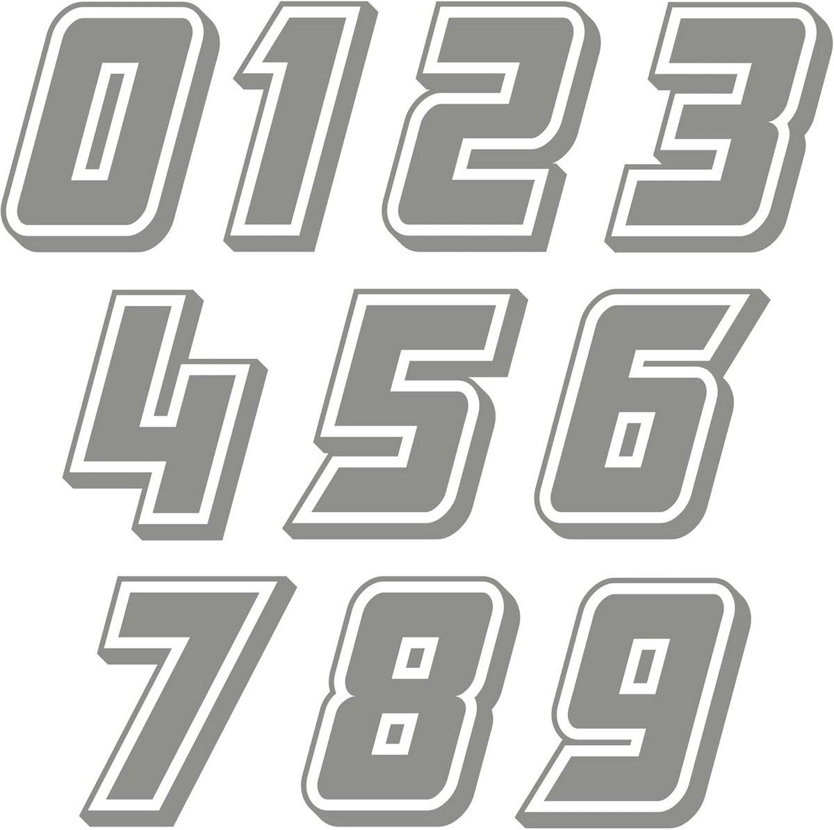 Nummerstickers voor Motorfiets en Cross Motoren - 10 Stuks Zilver