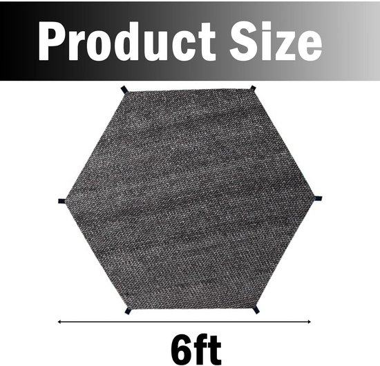 Zeshoekig grijs trampoline zonnescherm, met productmaat 6ft.