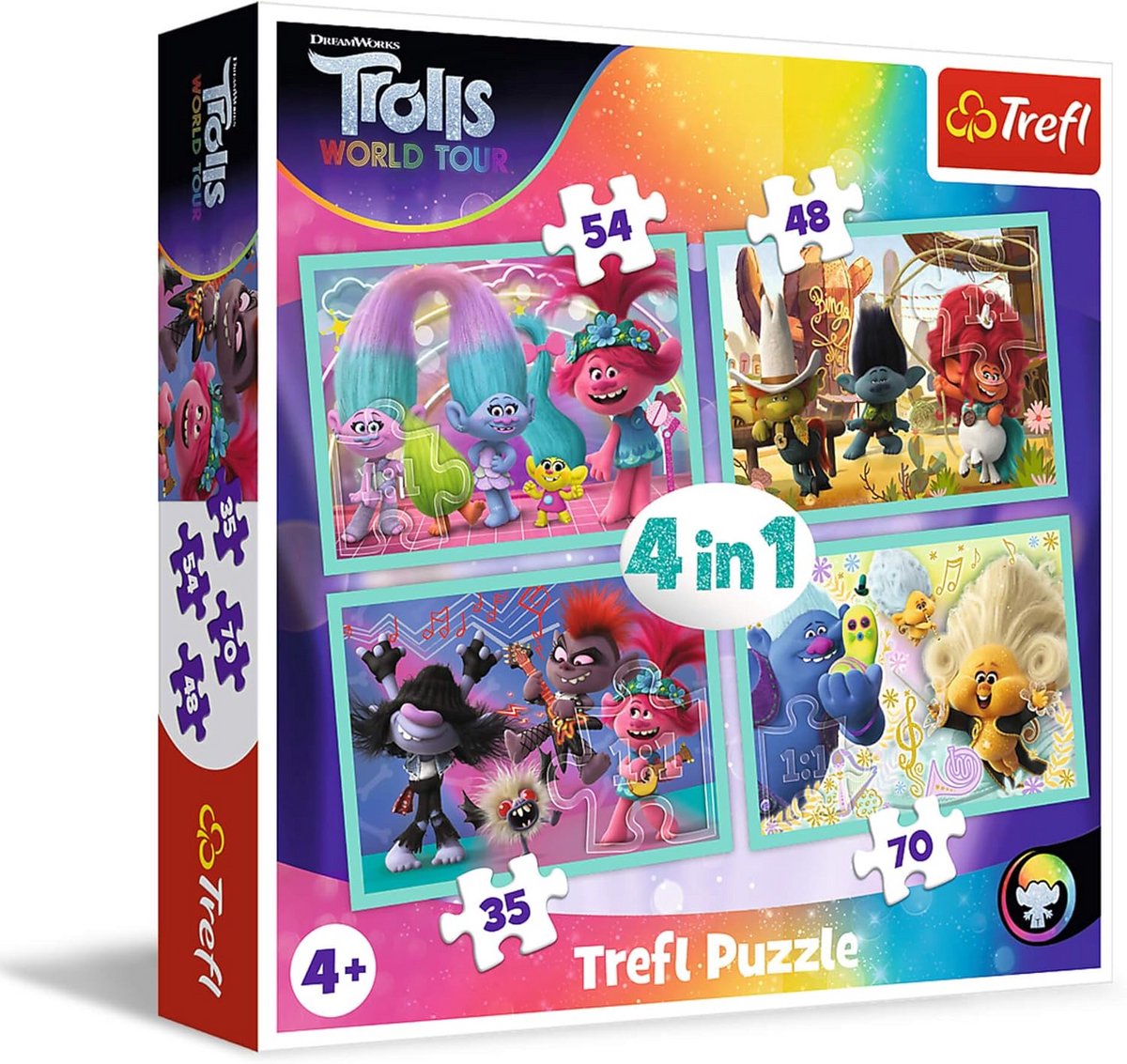 4 Kleurrijke Puzzels Trolls World Tour (35-70 Stukjes) voor Kinderen Vanaf 4 Jaar