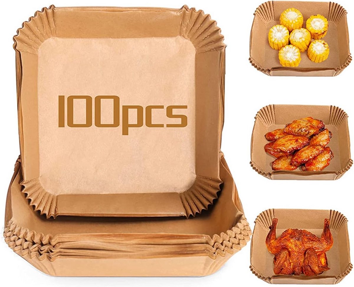 100 Vellen Bakpapier voor heteluchtfriteuse Vierkant Non-stick