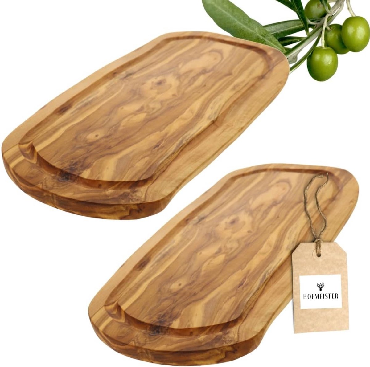 Set van 2 Olijfhouten Snijplanken met Sapgoot - 30 cm