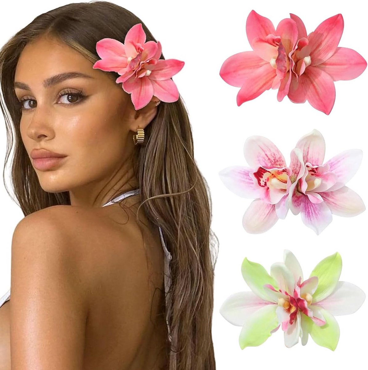 Set van 3 Tropische Haarspelden met Kunstbloemen voor Dames en Bruiloften