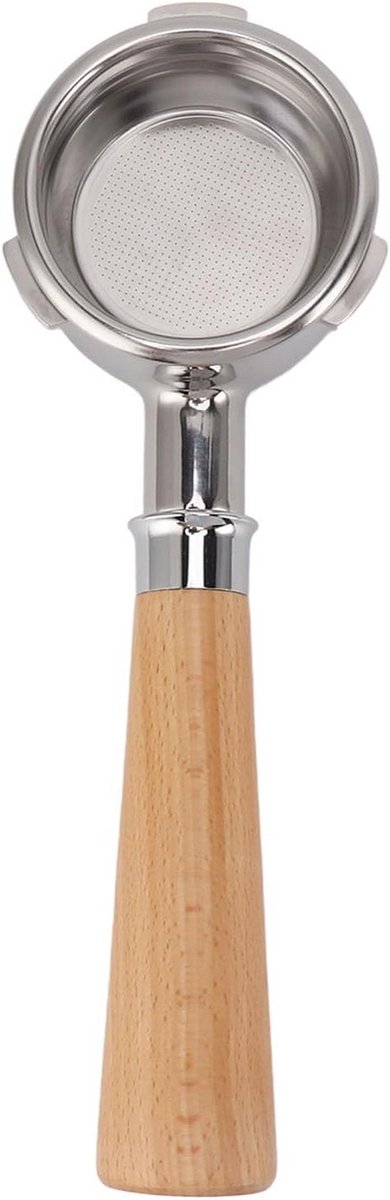 Bodemloze Portafilter 58mm met 3 Oren en Massief Beukenhouten Handvat