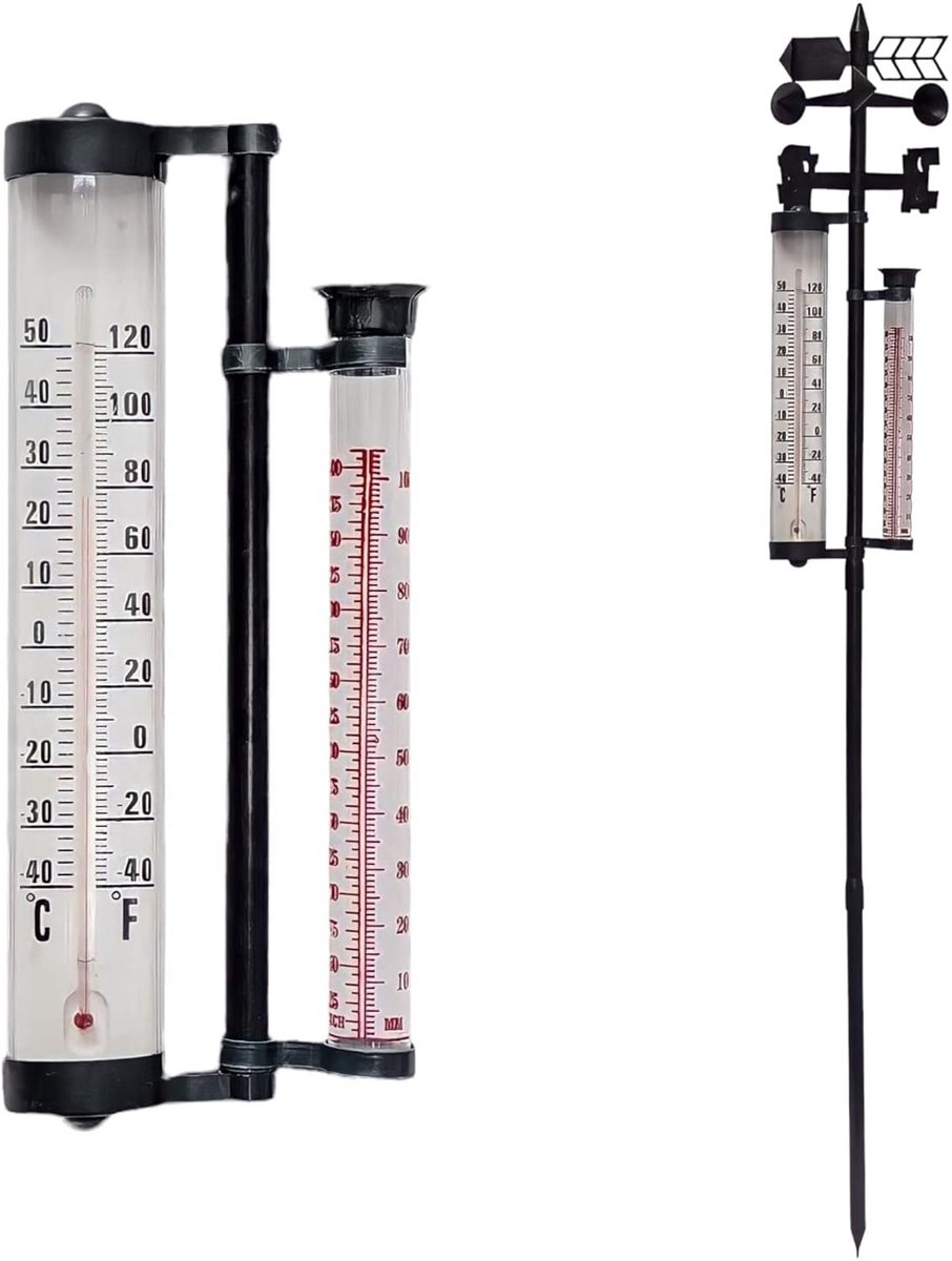 Tuin Weerstation 150 cm met Regenmeter, Thermometer en Windmeter - Weer & Windsnelheid Meten