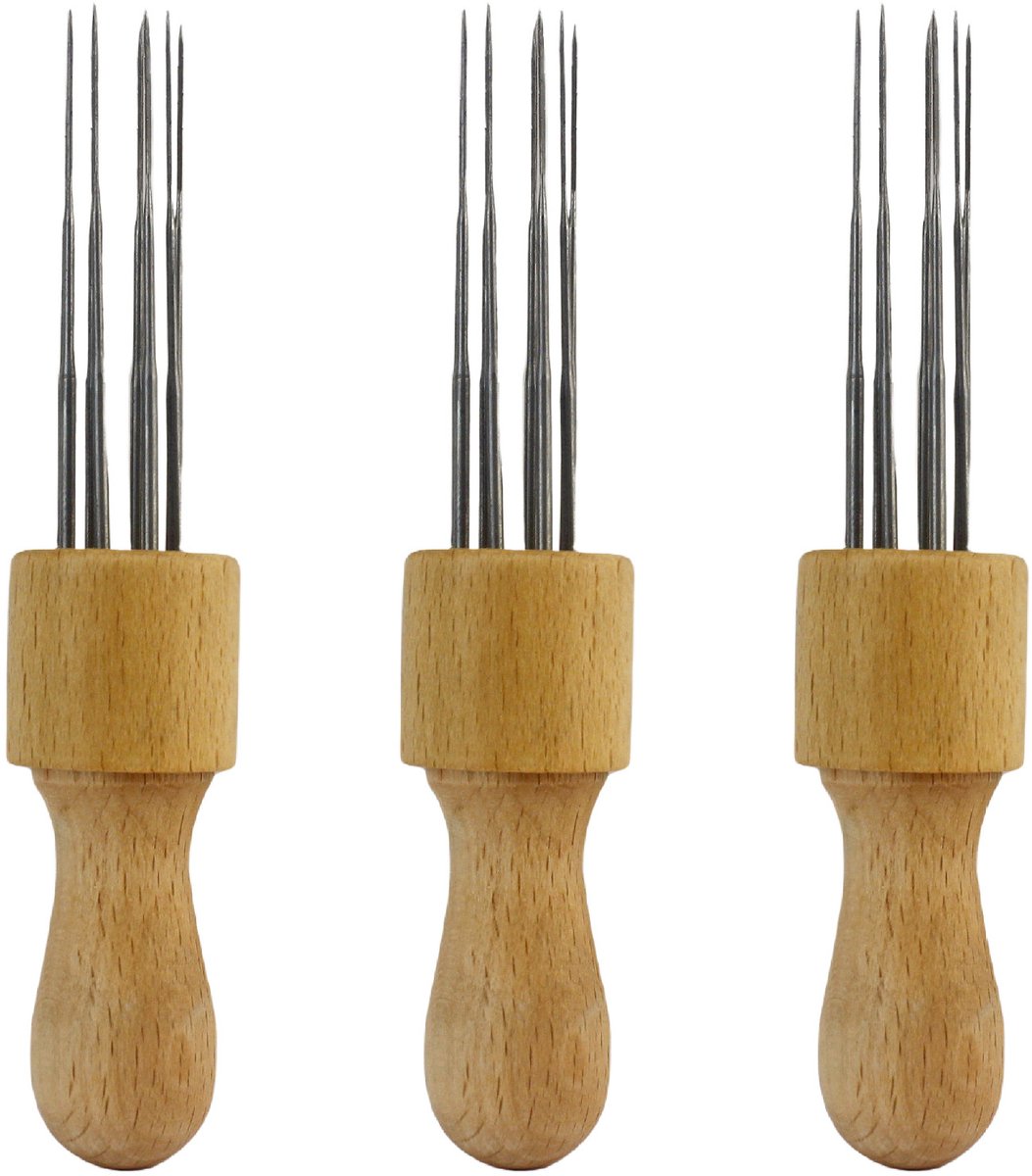 3 stucks-viltset met acht naalden, viltnaald voor knutselprojecten met een massief houten handvat.