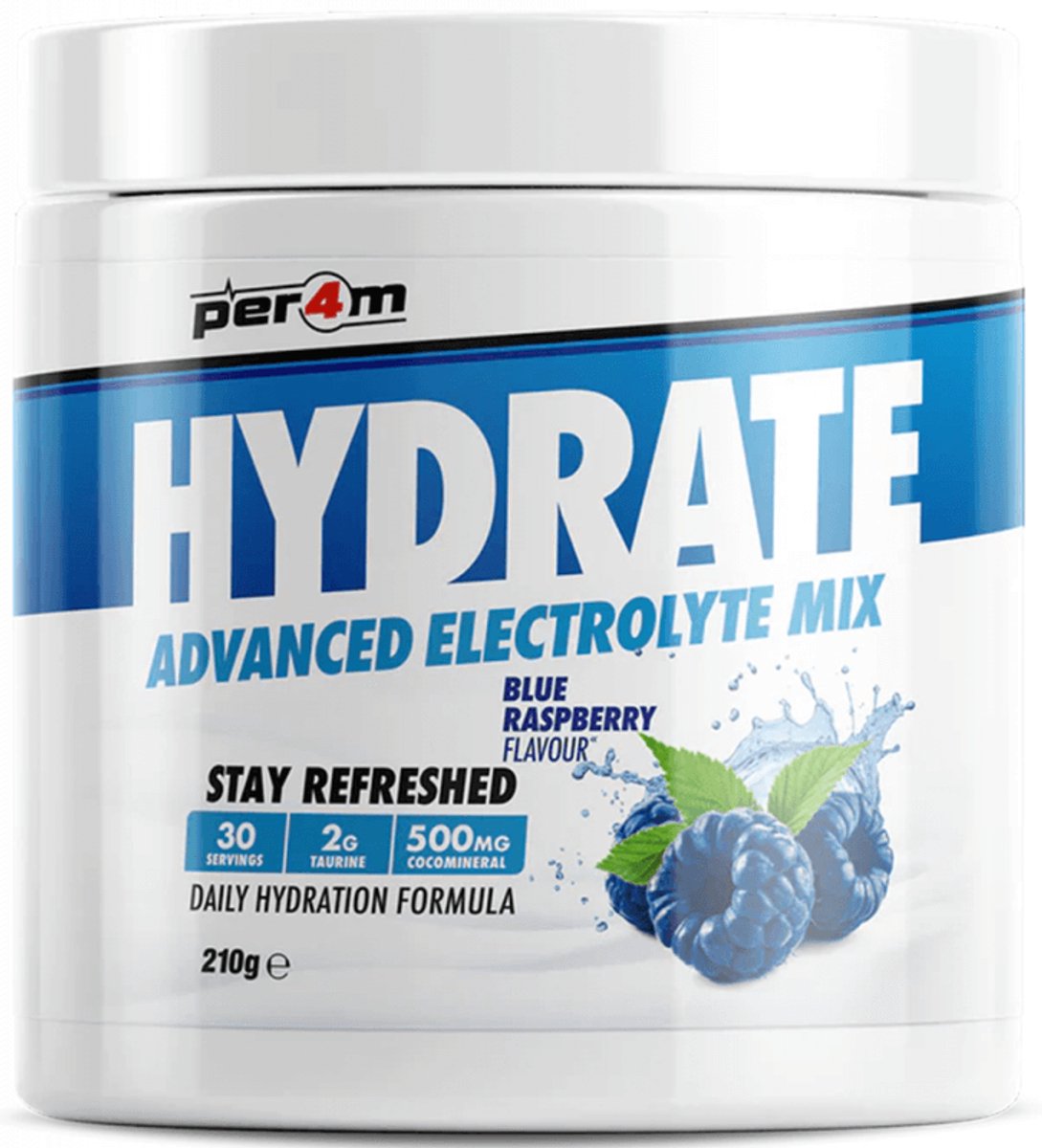 Per4m - Hydrate - Advanced Electrolyte Mix - Blue Raspberry - 30 servings - Elektrolyten - Electrolytes - Elektrolyten poeder - Sportdrank - Sportdrank poeder - Taurine