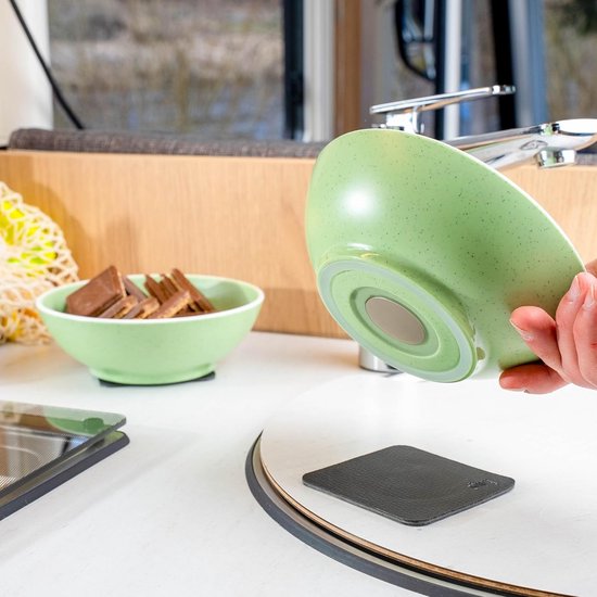 Onbreekbare Magneet-Serviesset voor Camper en Camping – 11-delig Kunststof Vaatwerk in Stone-Look voor Mobiel Gebruik — afbeelding 4