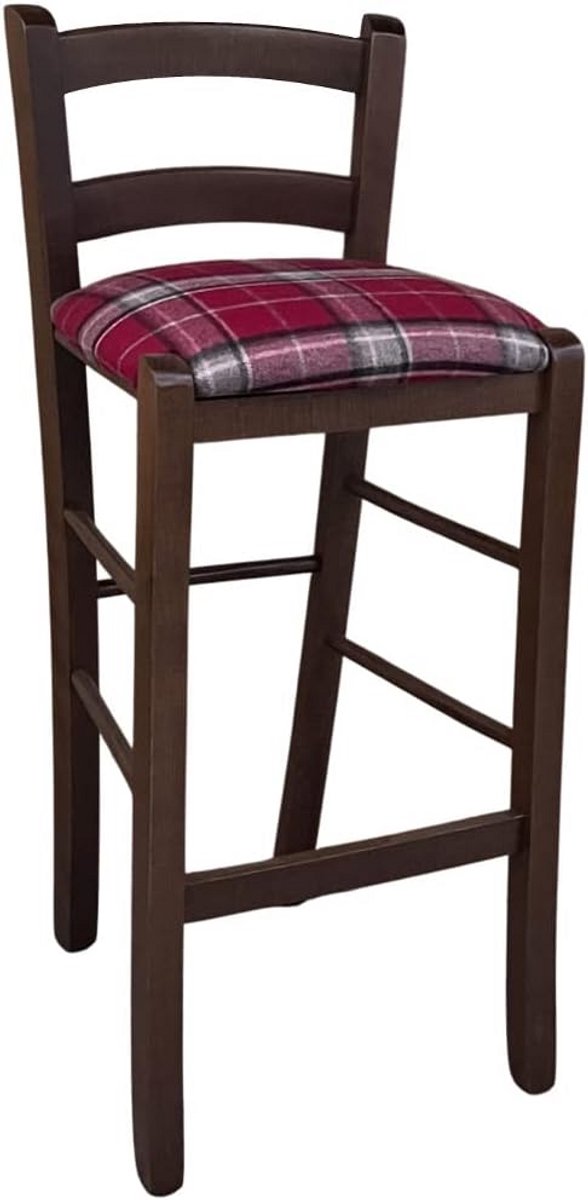 Stevige kruk van massief hout met stro zitting, 67 cm hoog