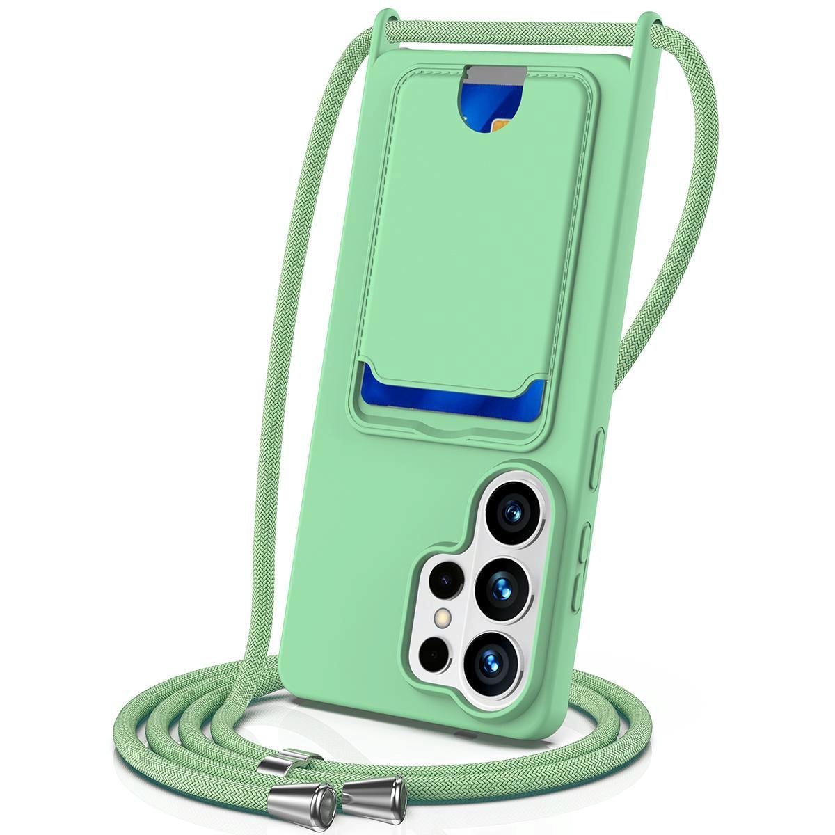 Mobigear Telefoonhoesje geschikt voor Samsung Galaxy S26 Ultra Siliconen met Kaarthouder | Mobigear Lanyard Card Hoesje met koord en Pasjeshouder | Kaarthouder voor 1 Pasje | hoesje met koord Telefoonhoesje voor Pinpas / OV Kaart / Rijbewijs - Groen