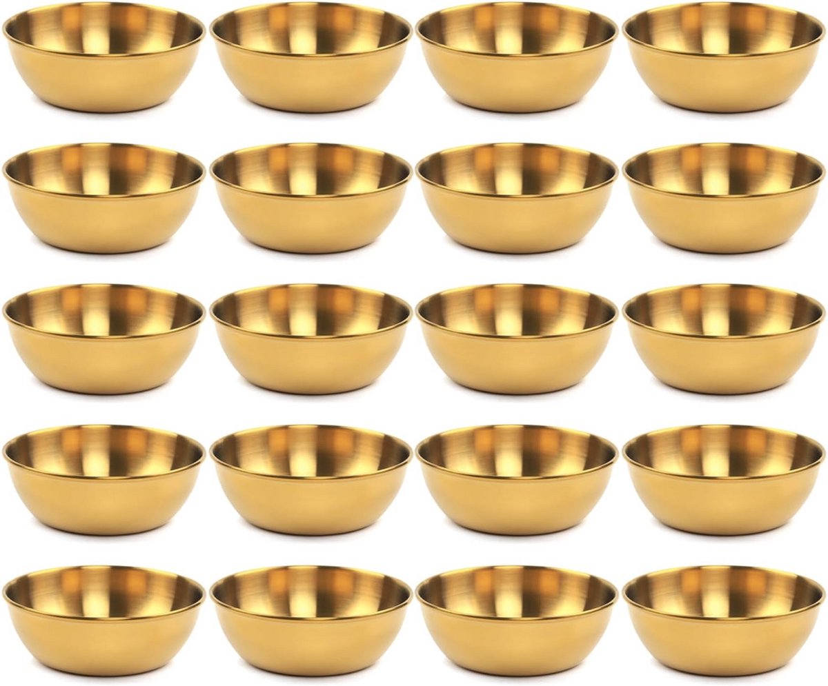 RVS Sauskommetjes Set van 20 - Mini Dip Schotels 8 CM Rond - Goudkleurig Kruidenbakjes