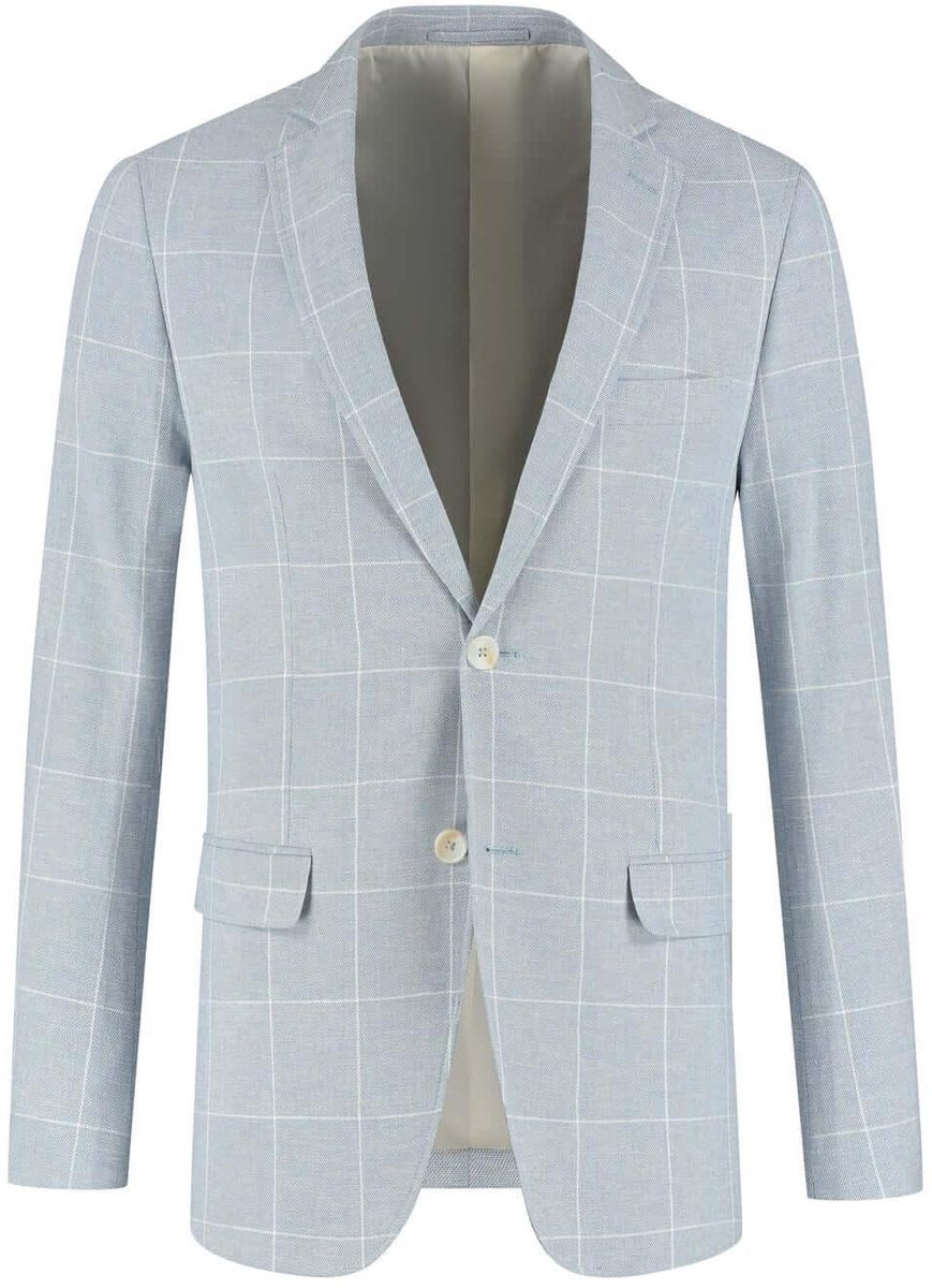 GENTS - Colbert / blazer heren ruit katoen-linnen - Katoen - Lichtblauw - Maat 48/L