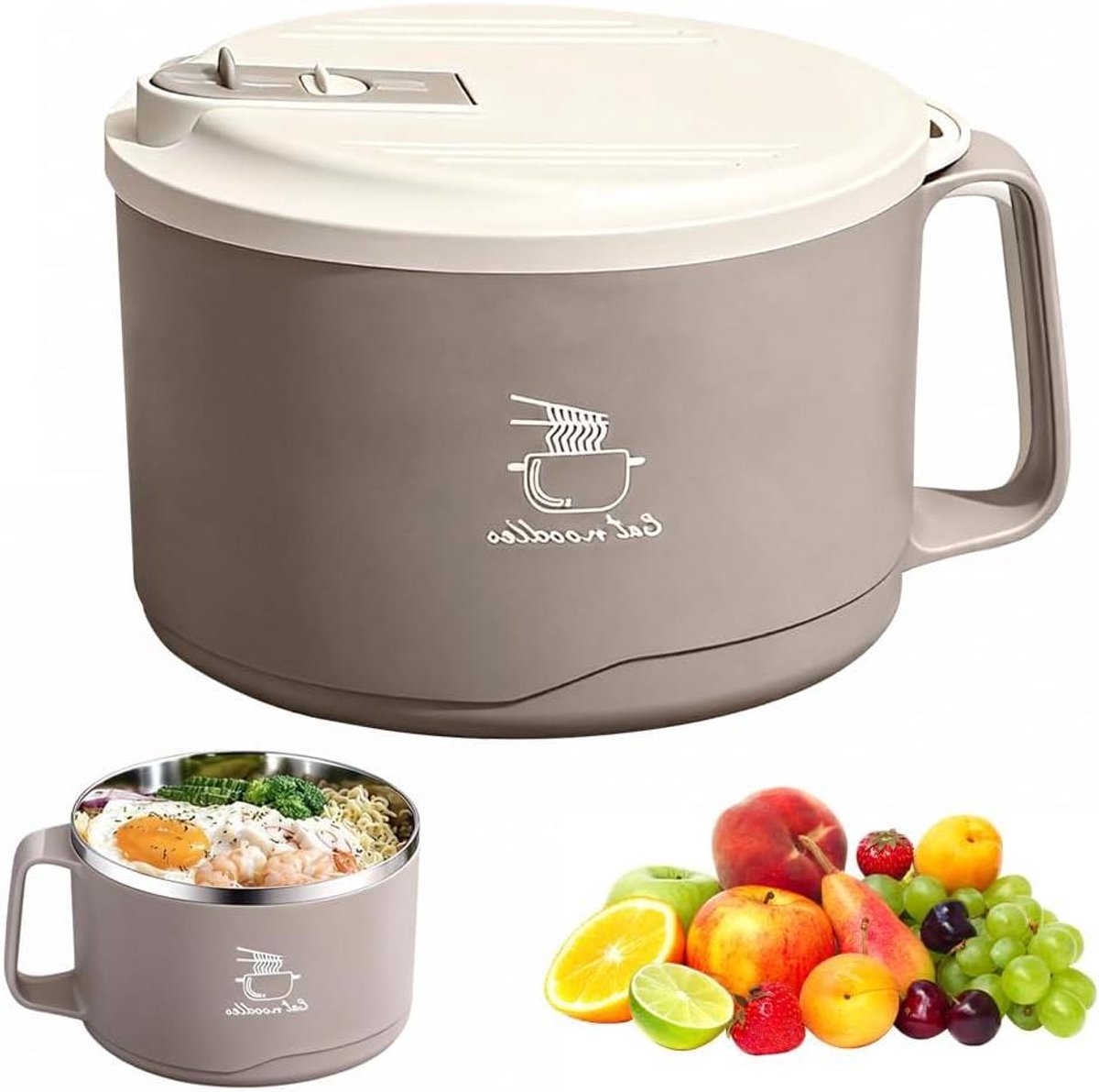 RVS noedelkom met deksel - soepkom voor pasta en fruit - 1100 ml