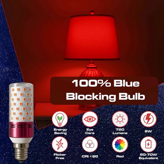 Rood Licht E14 Slaaplamp - Melatonine Bevorderend Nachtlampje Zonder Blauw Licht (Set van 2) van Merkloos — afbeelding 2