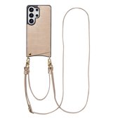 Selencia Hoesje - Geschikt voor Samsung Galaxy S26 Ultra - Croco Backcover met koord en pashouder - Beige