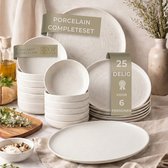 Service de table OZ HOME Bricard Vertou 25 pièces Porcelaine – 6 personnes – Blanc mat avec mouchetures subtiles – Empilable – Résistant au lave-vaisselle, micro-ondes et four
