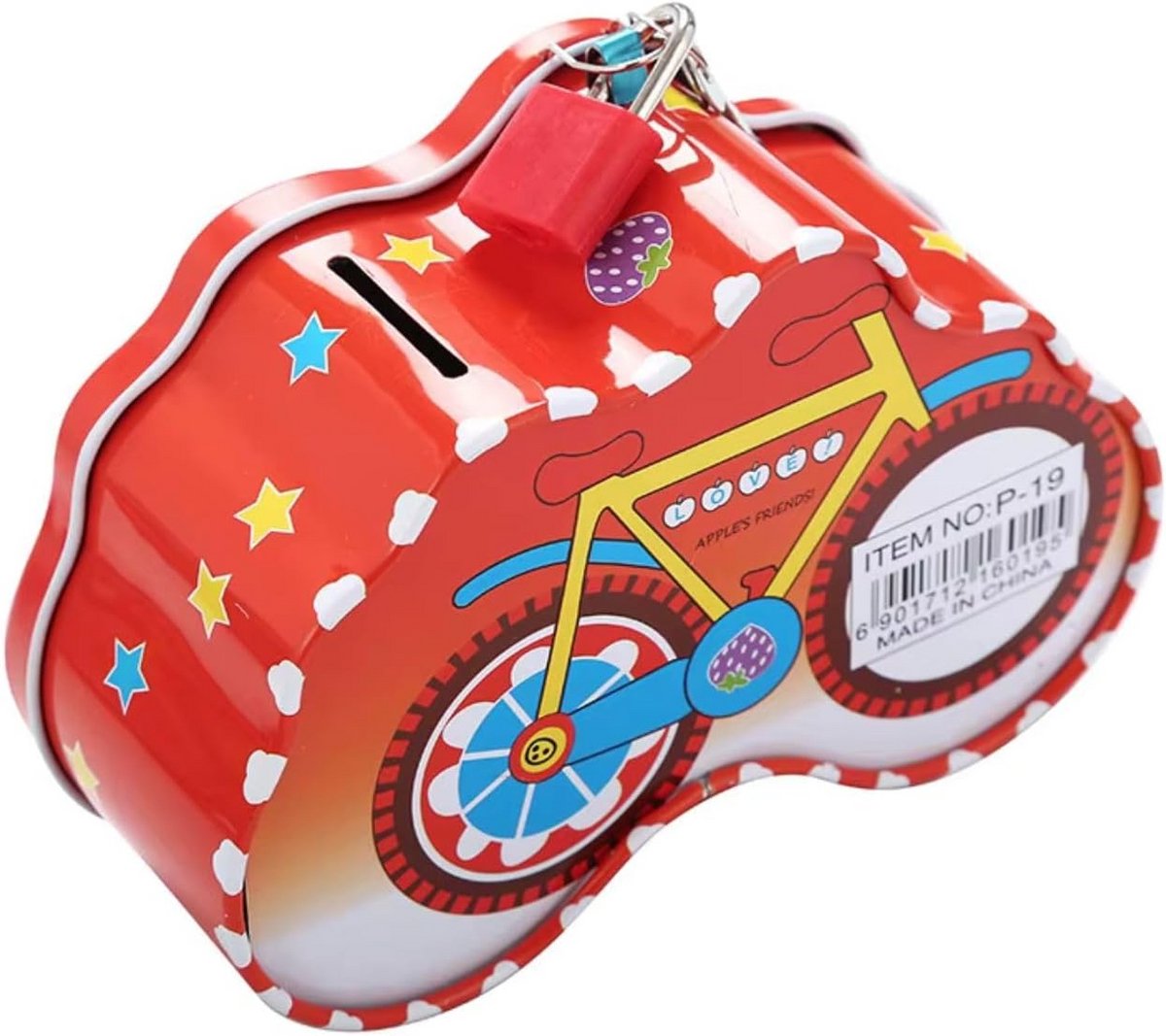 Grote Metalen Spaarpot Fiets met Slot voor Jongens en Meisjes - Rood