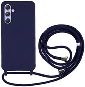 Étui avec cordon adapté au Samsung Galaxy A55 | Couverture arrière avec chaîne | TPU flexible | Idéal pour Festival / Vacances | Bleu