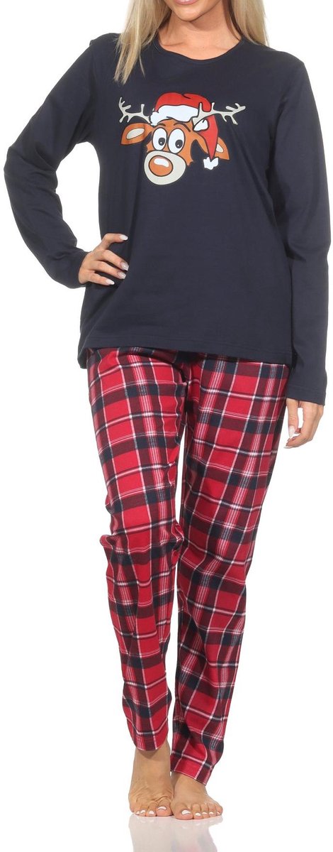Kerstpyjama met lange mouwen voor dames met grappig rendiermotief