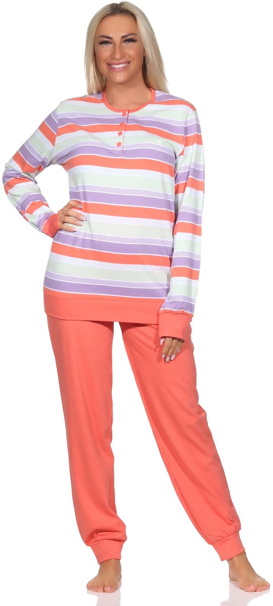 Normann dames pyjama met lange mouwen, knoopsluiting en manchetten - ook in oversize orange