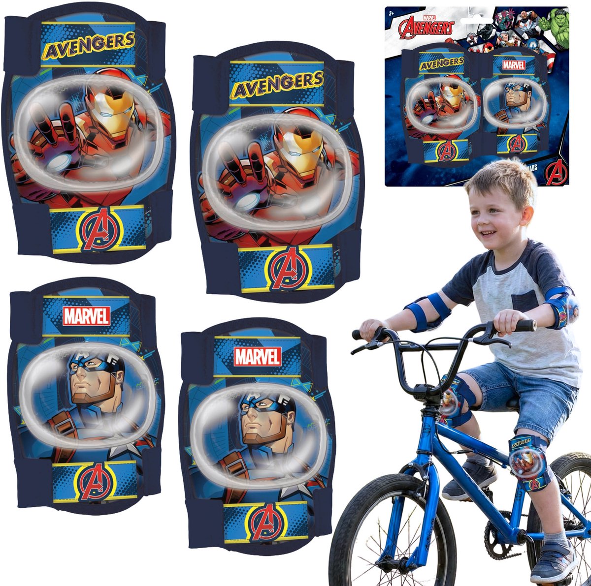 MARVEL Avengers Knie en elleboogbeschermers voor kinderen voor fietsen steps en rolschaatsen Blauw